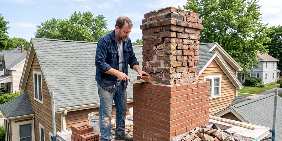 Old and Crumbling Brick Chimney Rebuild Bedford
