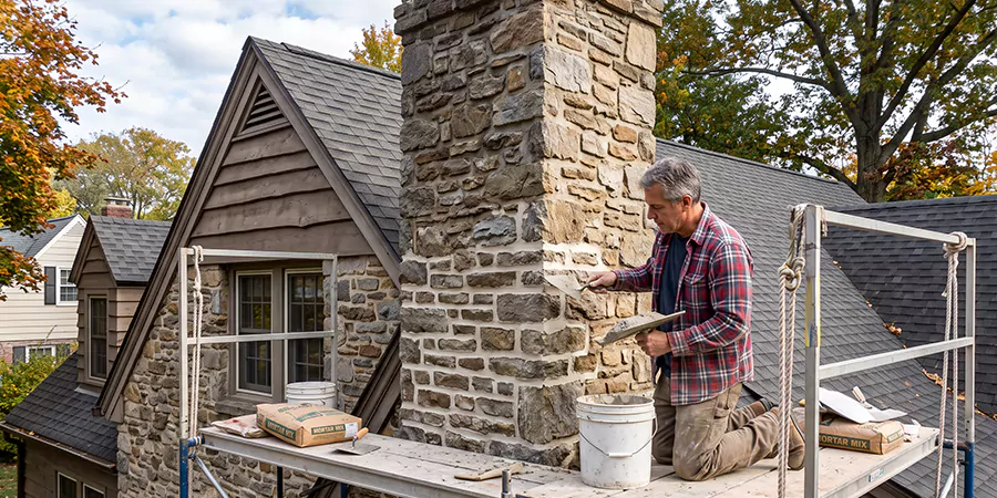 Tuckpointing Stone Chimney Bedford