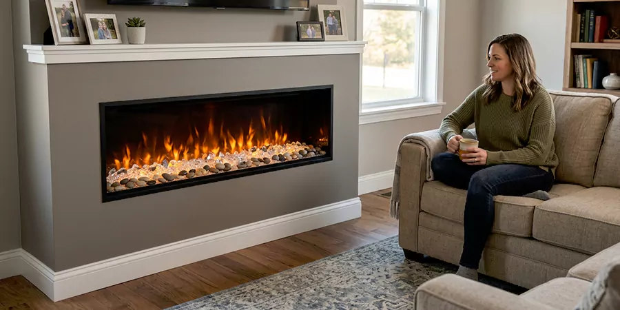 Electric Fireplace With Crystal and Pebble Embers Bedford