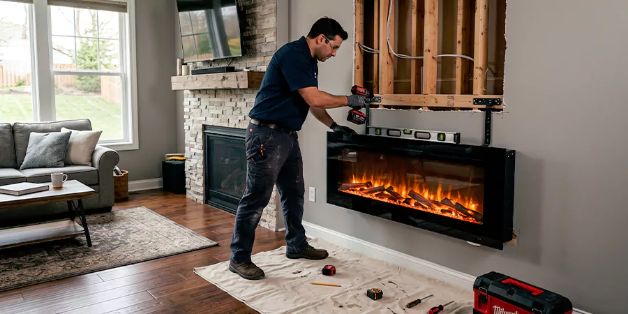 Fake Fireplace and Faux Insert Installation Bedford
