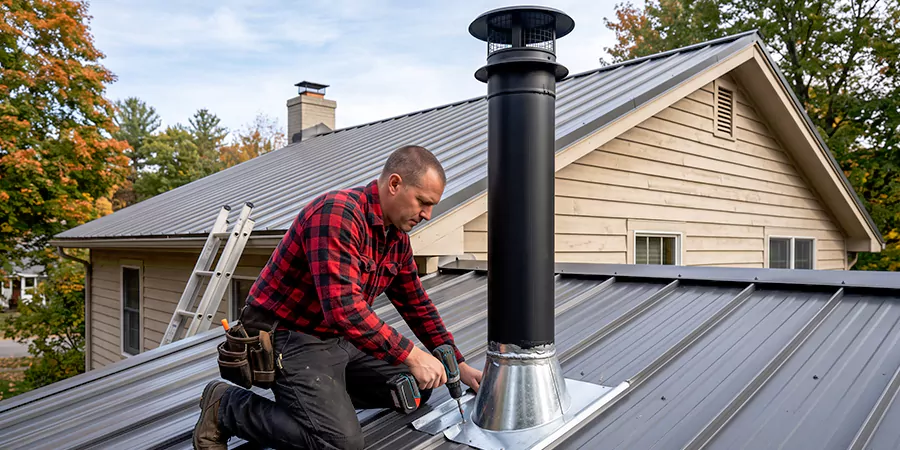 Stove Pipe Through Metal Wall or Roof Bedford