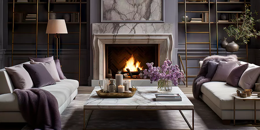 Modern Tile and Stone Fireplace Design Bedford